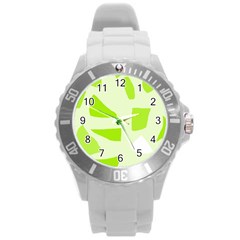 Green Abstract Design Round Plastic Sport Watch (l) by Valentinaart