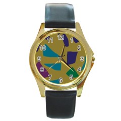 Colorful Abstraction Round Gold Metal Watch by Valentinaart