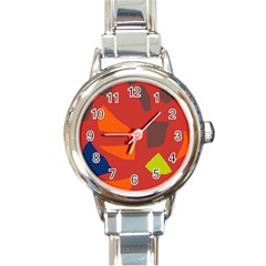 Red Abstraction Round Italian Charm Watch by Valentinaart