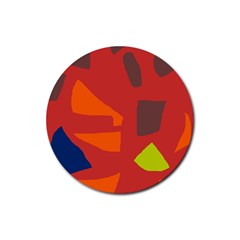 Red Abstraction Rubber Coaster (round)  by Valentinaart