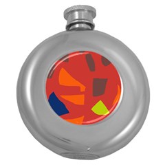 Red Abstraction Round Hip Flask (5 Oz) by Valentinaart