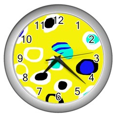 Yellow Abstract Pattern Wall Clocks (silver)  by Valentinaart