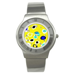 Yellow Abstract Pattern Stainless Steel Watch by Valentinaart