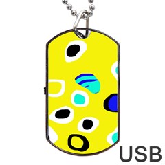 Yellow Abstract Pattern Dog Tag Usb Flash (two Sides)  by Valentinaart