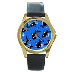 Cute Fishes Round Gold Metal Watch by Valentinaart