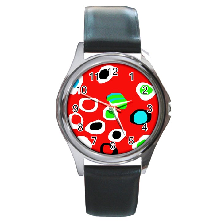 Red abstract pattern Round Metal Watch