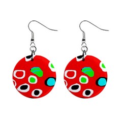 Red abstract pattern Mini Button Earrings