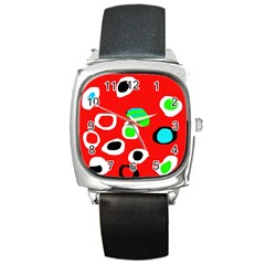 Red abstract pattern Square Metal Watch