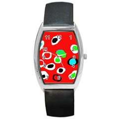 Red abstract pattern Barrel Style Metal Watch