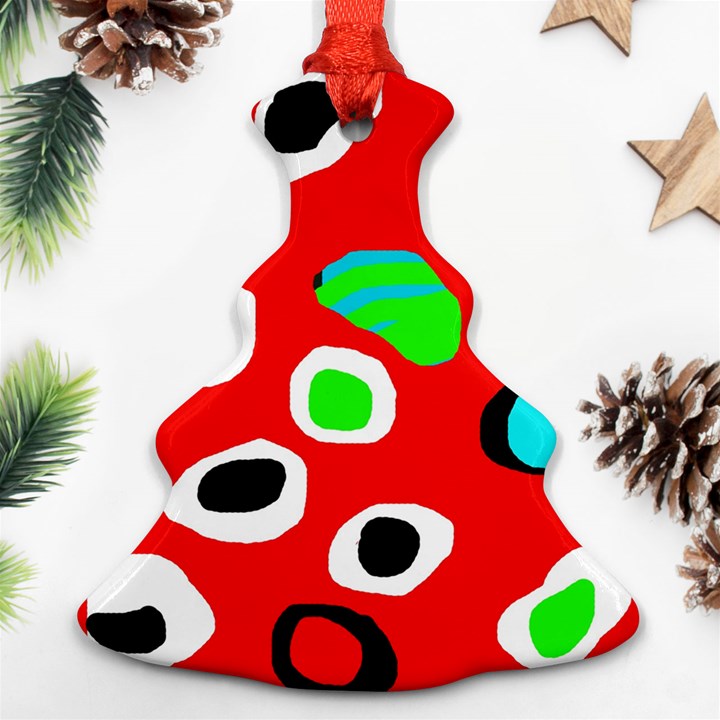 Red abstract pattern Christmas Tree Ornament (2 Sides)