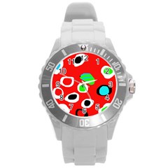 Red abstract pattern Round Plastic Sport Watch (L)