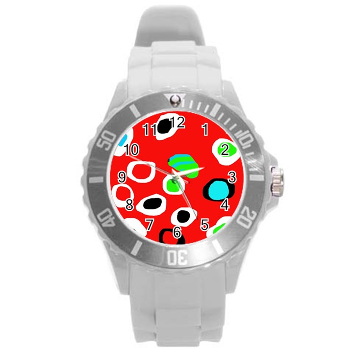 Red abstract pattern Round Plastic Sport Watch (L)