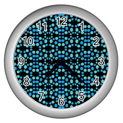 Dots Pattern Turquoise Blue Wall Clocks (silver)  by BrightVibesDesign