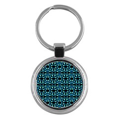 Dots Pattern Turquoise Blue Key Chains (round)  by BrightVibesDesign