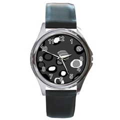 Gray abstract pattern Round Metal Watch