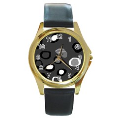 Gray abstract pattern Round Gold Metal Watch