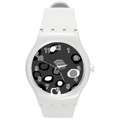 Gray abstract pattern Round Plastic Sport Watch (M)