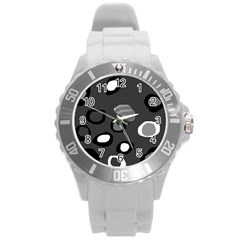 Gray abstract pattern Round Plastic Sport Watch (L)