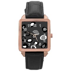 Gray abstract pattern Rose Gold Leather Watch 