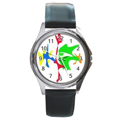 Colorful Amoeba Abstraction Round Metal Watch by Valentinaart