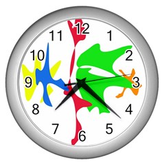 Colorful Amoeba Abstraction Wall Clocks (silver)  by Valentinaart