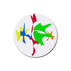 Colorful Amoeba Abstraction Rubber Coaster (round)  by Valentinaart