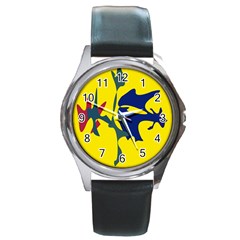 Yellow Amoeba Abstraction Round Metal Watch by Valentinaart