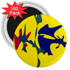 Yellow Amoeba Abstraction 3  Magnets (100 Pack) by Valentinaart