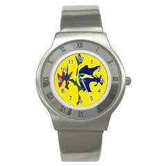 Yellow Amoeba Abstraction Stainless Steel Watch by Valentinaart