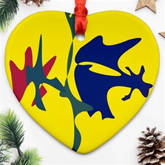 Yellow Amoeba Abstraction Heart Ornament (2 Sides) by Valentinaart