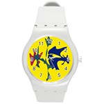 Yellow amoeba abstraction Round Plastic Sport Watch (M) Front