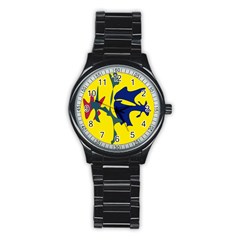 Yellow Amoeba Abstraction Stainless Steel Round Watch by Valentinaart