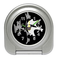 Black And White Amoeba Abstraction Travel Alarm Clocks by Valentinaart