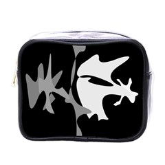 Black And White Amoeba Abstraction Mini Toiletries Bags by Valentinaart