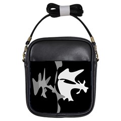 Black And White Amoeba Abstraction Girls Sling Bags by Valentinaart