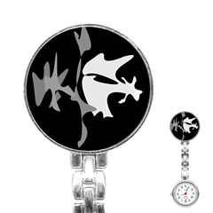 Black And White Amoeba Abstraction Stainless Steel Nurses Watch by Valentinaart