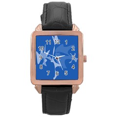 Blue Amoeba Abstraction Rose Gold Leather Watch  by Valentinaart