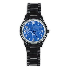 Blue Amoeba Abstraction Stainless Steel Round Watch by Valentinaart