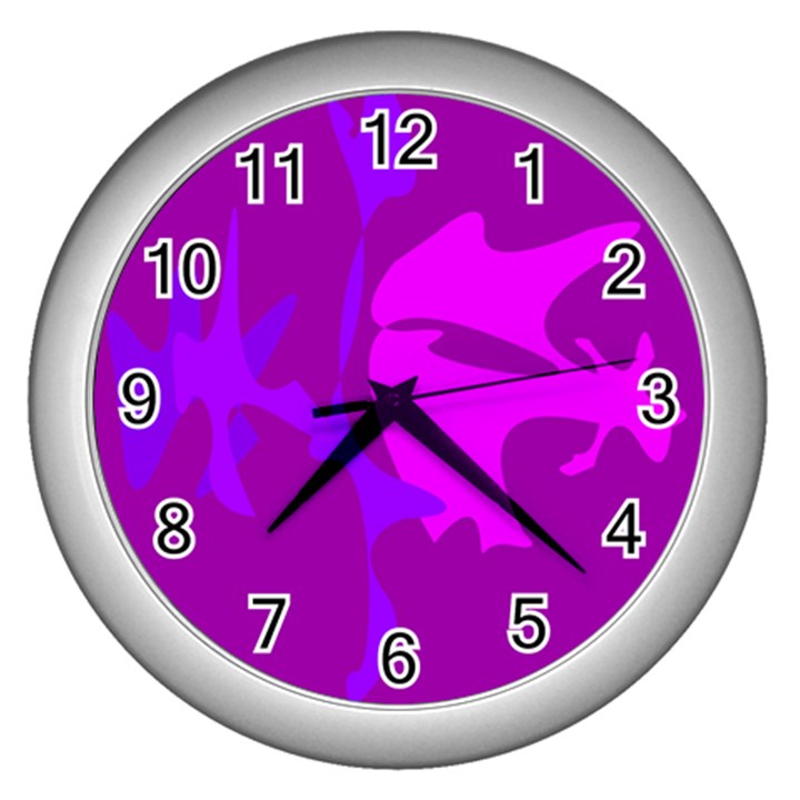 Purple, pink and magenta amoeba abstraction Wall Clocks (Silver) 