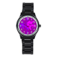 Purple, Pink And Magenta Amoeba Abstraction Stainless Steel Round Watch by Valentinaart