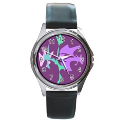 Purple Amoeba Abstraction Round Metal Watch by Valentinaart