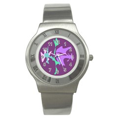 Purple Amoeba Abstraction Stainless Steel Watch by Valentinaart