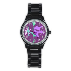 Purple Amoeba Abstraction Stainless Steel Round Watch by Valentinaart