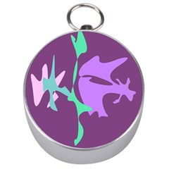 Purple Amoeba Abstraction Silver Compasses by Valentinaart