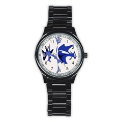 Blue Amoeba Abstract Stainless Steel Round Watch by Valentinaart