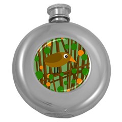 Brown Bird Round Hip Flask (5 Oz) by Valentinaart