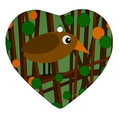 Brown Bird Heart Ornament (2 Sides) by Valentinaart