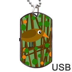 Brown Bird Dog Tag Usb Flash (two Sides)  by Valentinaart