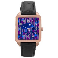 Purple Bird Rose Gold Leather Watch  by Valentinaart