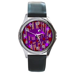 Sweet Purple Bird Round Metal Watch by Valentinaart